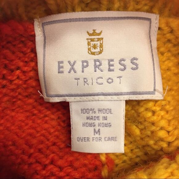 Vintage wool oversized chunky orange yellow sweater size M snowflake - Picture 4 of 5